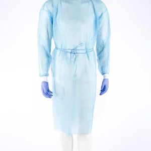 Isolation gown with knitted cuffs