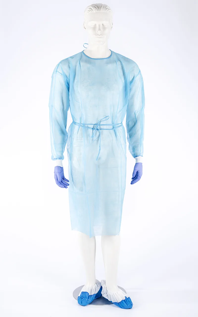 Isolation gown with knitted cuffs